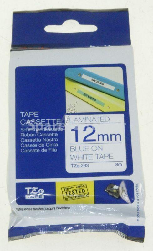 Brother Colour Cartridge - Tze233 Label Tape Blue On White 12mm-8m Laminated Brother