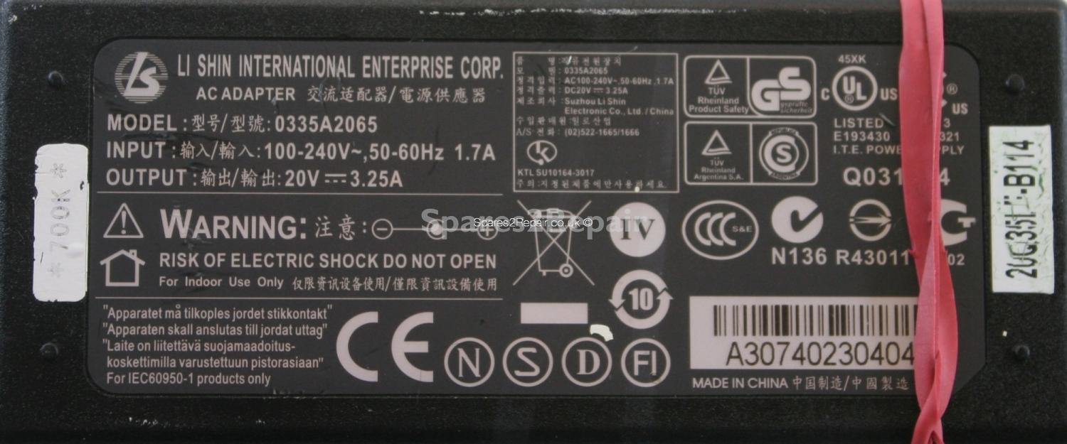 Li Shin - Charger - 0335A2065 - 20V 3.25A (Original)